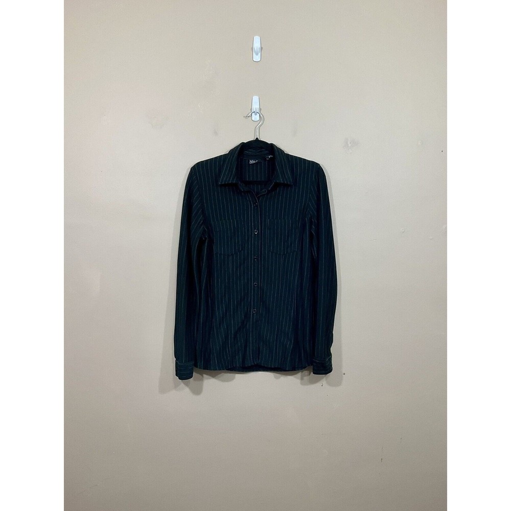 VTG Womens Pinstripe Button Down Shirt S Black 90s Y2K Indie Sleaze Goth Grunge